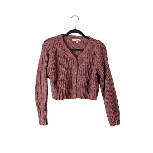Love Tree Sweaters - Love Tree Boho Preppy Rose Pink Knit Button Up Front V Neck Cardigan Sweater Lg